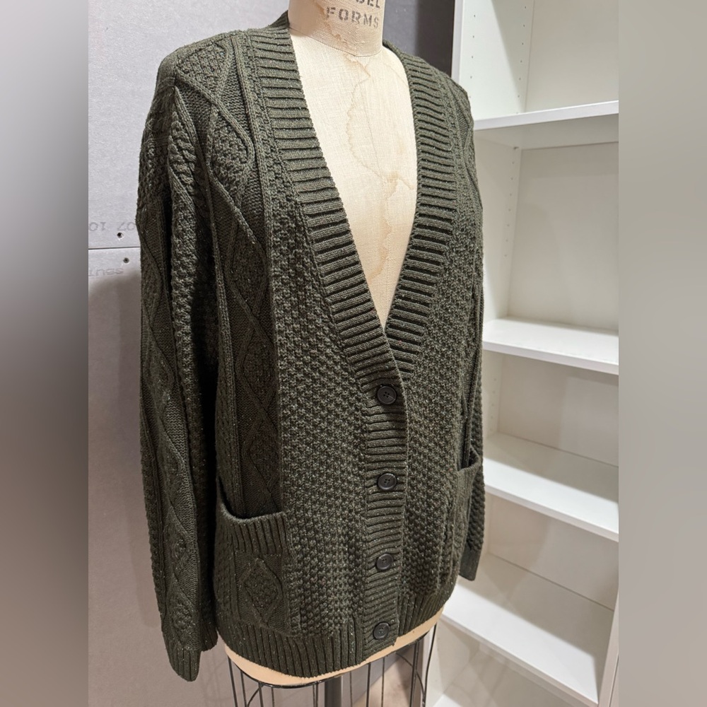 Prana Women’s Sangria Fields Speckled Knit Cardigan Sweater in Olive size M